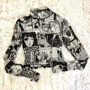 Fashion Nova Black & White Comic Print Crop Top